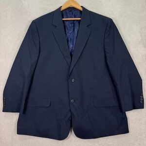 NEW GS PERFECT FIT Mens 50R Navy Blue Plaid Blazer Suit Jacket Easy Stretch Flex